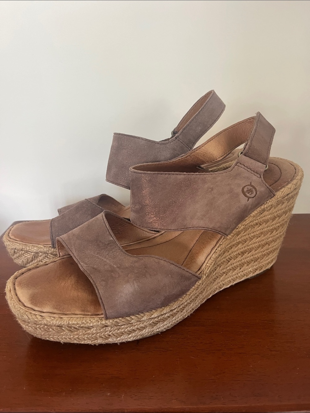 Born Taupe Suede Espadrille Wedge Sandals